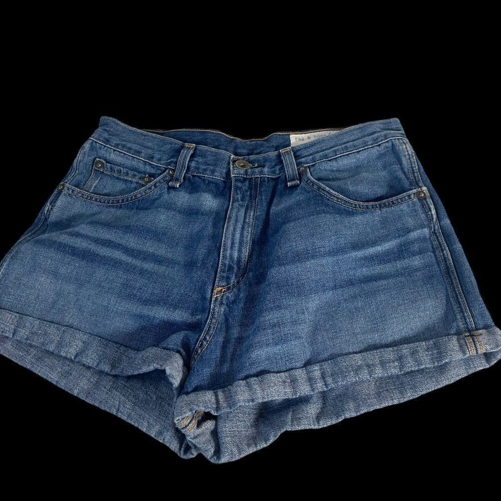 Rag & Bone High Rise Cuffed Denim Shorts Devon Wash Sz 28